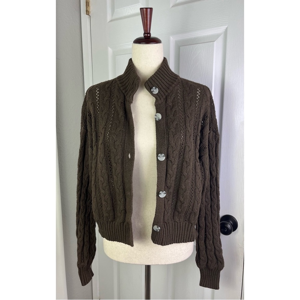 ABLE Ruth Cable Knit Cropped Cardigan - Picture 3 of 11
